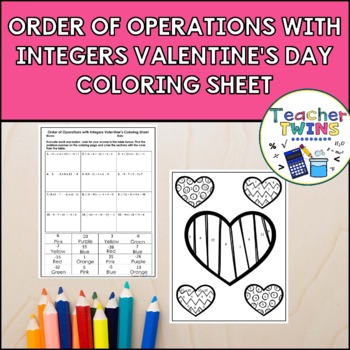 Preview of Order of Operations with Integers Valentine's Day Coloring Sheet