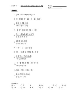 order of operations with integers worksheet 2 pdf by kara gibson