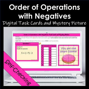 Preview of Order of Operations with Negatives Digital Task Cards and Mystery Picture