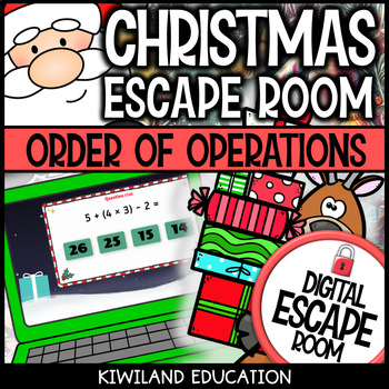 Preview of Order of Operations with No Exponents Christmas Digital Escape Room Activity