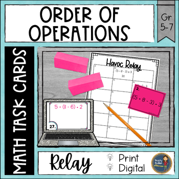 Preview of Order of Operations with Parenthesis Task Cards Havoc Math Relay