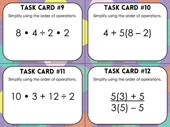 order of operations with whole numbers task cards by lindsay perro