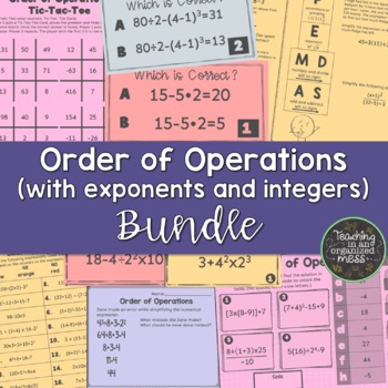 Preview of Order of Operations with exponents and integers BUNDLE