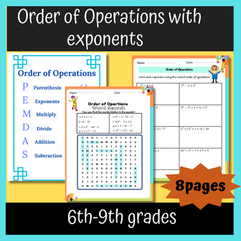 Preview of Math Fall Activities: Order of Operations with exponents worksheets