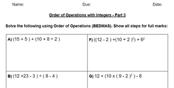 order of operations bedmas worksheets teaching resources tpt