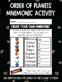 Order of Planets/Solar System Mnemonic Activity
