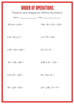 Preview of Order of operations - Practice all operations with positive and negative numbers