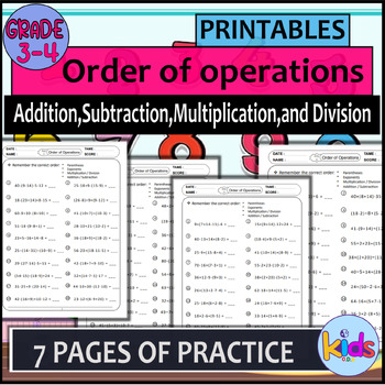 Preview of Order of operations Worksheets-Addition,Subtraction,Multiplication,and Division