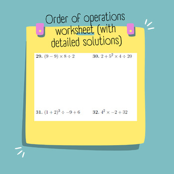 Preview of Order of operations worksheet (with detailed solutions)