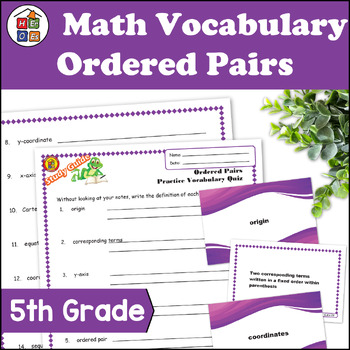 Preview of Ordered Pairs | 5th Grade Math Vocabulary Study Guide Materials and Quizzes