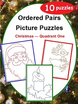 Preview of 10 Ordered Pairs Mystery Picture Puzzles (Quadrant One - Christmas)