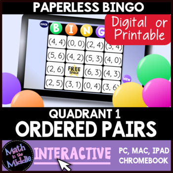 Preview of Ordered Pairs in Quadrant 1 Coordinate Plane Digital Bingo Game - Paperless