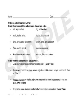 Preview of Ordering Adjectives Assessment and Study Guide with Differentiation