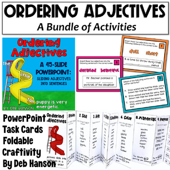 Preview of Ordering Adjectives Bundle: PowerPoint, Task Cards, Foldable, Craft Activity