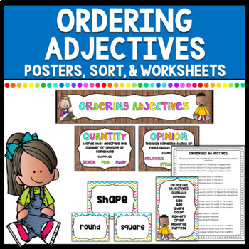Ordering Adjectives - Posters & Banner Bulletin board, Sorting Center