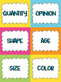 Ordering Adjectives PowerPoint, Sorting Game, and Practice Worksheet Bundle