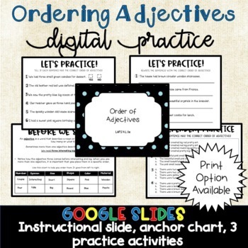 Preview of Ordering Adjectives Practice Digital or Print