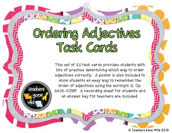 Preview of Ordering Adjectives Task Cards - Set of 20