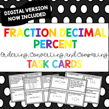 Preview of Fraction, Decimal, and Percent: Ordering, Comparing, and Converting Task Cards