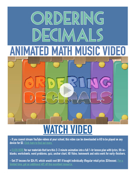 Preview of Ordering Decimals | FREE Poster, Worksheet, & Fun Video | 4th-5th Grade