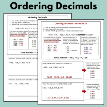 Preview of Ordering Decimals - No Prep INB and Practice Page (5.NBT.3b)