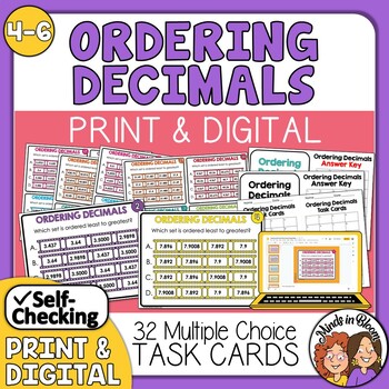 Preview of Comparing & Ordering Decimals to the Thousandths Place Task Cards