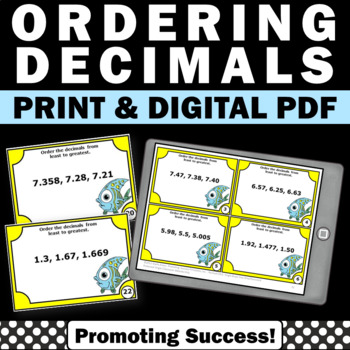 Preview of Comparing and Ordering Decimals Place Value Task Cards Review Practice SCOOT