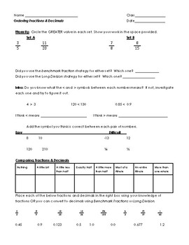 Preview of Ordering Fractions & Decimals - Guided Notes & Practice