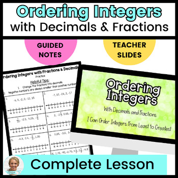 Preview of Ordering Integers, Fractions, & Decimals | Guided Notes & Teacher Slides