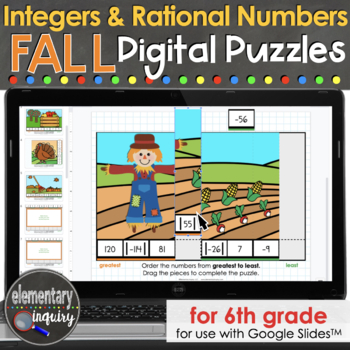 Preview of Ordering Integers and Rational Numbers Digital Math Activity Fall Puzzles