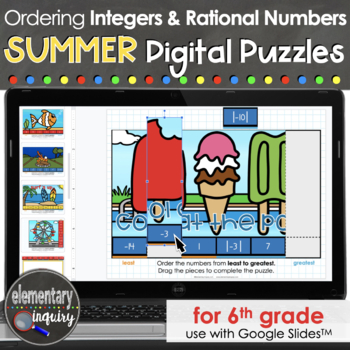 Preview of Ordering Integers and Rational Numbers Digital Math Activity Summer Puzzles