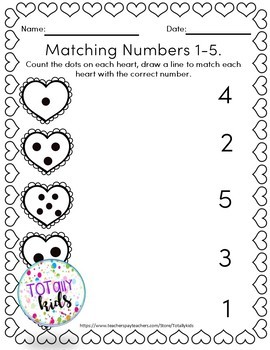 valentines ordering matching numbers 1 5 bw by totallykids tpt