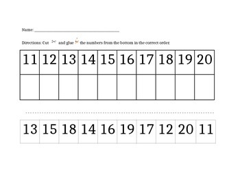 ordering numbers 11 20 cut and paste by courtney nelson tpt