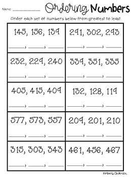 ordering numbers 3 digit and 4 digit greatest to least least to greatest