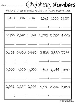 ordering numbers 3 digit and 4 digit greatest to least least to greatest