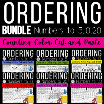 Preview of Ordering Numbers, Counting Color Cut and Paste Worksheets Bundle