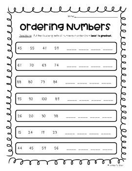 ordering numbers practice worksheet pack tens and hundreds by 4 little baers