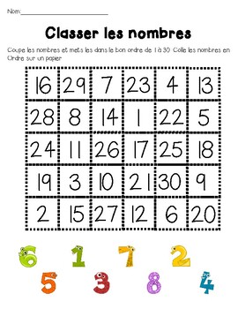 Ordering Numbers in French - Classer les nombres by Northern FSL
