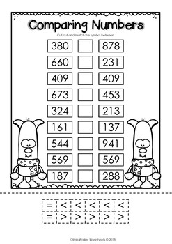 ordering numbers to 1 000 one thousand cut and paste math worksheets