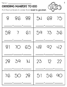 Ordering Numbers to 100 Worksheets Ocean Theme by Owl School Studio