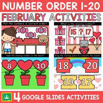 Preview of Valentines Day Number Sequencing Game Google Slides Math Activities