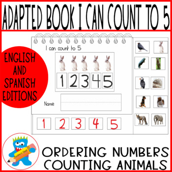 Preview of Ordering Numbers to 5 Adapted Book, counting to 5 English and Spanish editions.