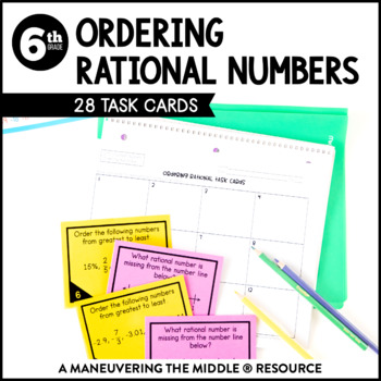 Preview of Ordering Rational Numbers Task Cards | Number Line Activity