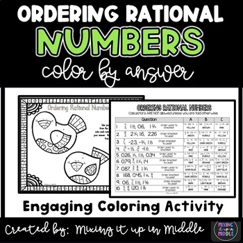 Preview of Ordering Rational Numbers Worksheet  Color by Answer Middle School Math