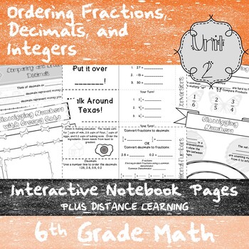 Preview of Ordering Rational Numbers - Unit 2 - 6th Grade - Notes + Distance Learning