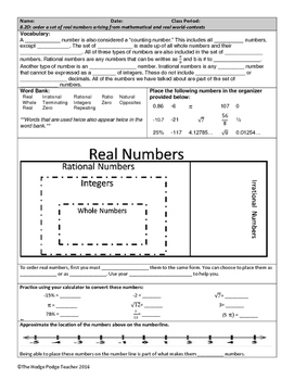 Preview of Ordering Real Numbers *TEKS Based* Notes & Guided Practice