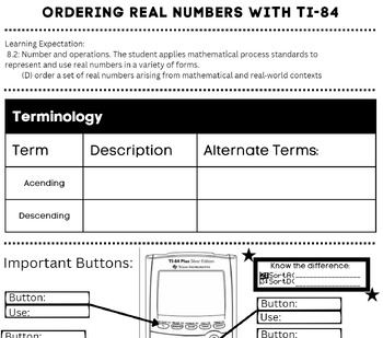 Preview of Ordering Real Numbers with TI-84