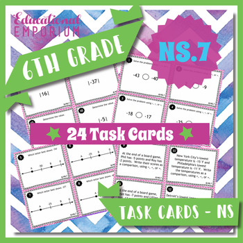 Preview of 6.NS.7 Task Cards ⭐ Ordering Absolute Values of Rational Numbers 6th Grade Math