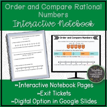 Preview of Compare and Order Rational Numbers Math Notebook Page | Digital Notebook
