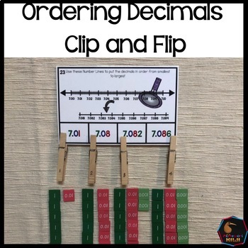 Preview of Montessori Inspired Ordering decimals on a number line: Clip and Flip